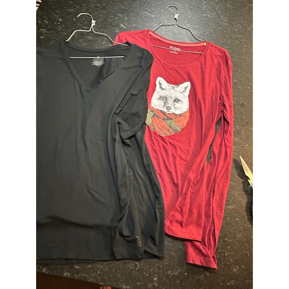 Columbia Fox & Cuddl Duds V-Neck Long Sleeve Shirt Lot‎ Womens Large Red Black